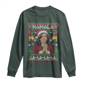 Funny Harris Christmas Long Sleeve Shirt Kamala La La La La Ugly Santa Hat Xmas TS11 Dark Forest Green Print Your Wear