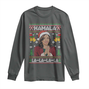 Funny Harris Christmas Long Sleeve Shirt Kamala La La La La Ugly Santa Hat Xmas TS11 Dark Heather Print Your Wear