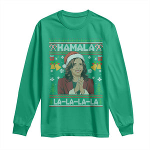 Funny Harris Christmas Long Sleeve Shirt Kamala La La La La Ugly Santa Hat Xmas TS11 Irish Green Print Your Wear