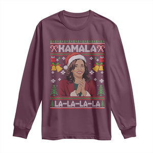 Funny Harris Christmas Long Sleeve Shirt Kamala La La La La Ugly Santa Hat Xmas TS11 Maroon Print Your Wear