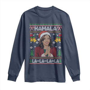 Funny Harris Christmas Long Sleeve Shirt Kamala La La La La Ugly Santa Hat Xmas TS11 Navy Print Your Wear