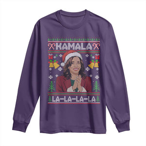 Funny Harris Christmas Long Sleeve Shirt Kamala La La La La Ugly Santa Hat Xmas TS11 Purple Print Your Wear