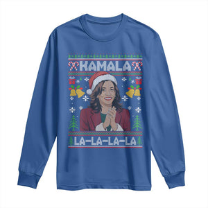 Funny Harris Christmas Long Sleeve Shirt Kamala La La La La Ugly Santa Hat Xmas TS11 Royal Blue Print Your Wear