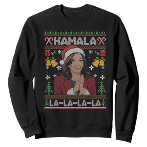 Funny Harris Christmas Sweatshirt Kamala La La La La Ugly Santa Hat Xmas TS11 Black Print Your Wear