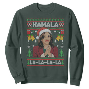 Funny Harris Christmas Sweatshirt Kamala La La La La Ugly Santa Hat Xmas TS11 Dark Forest Green Print Your Wear