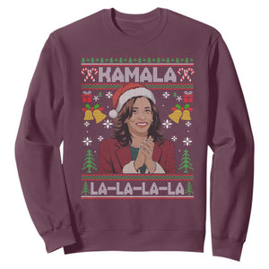 Funny Harris Christmas Sweatshirt Kamala La La La La Ugly Santa Hat Xmas TS11 Maroon Print Your Wear