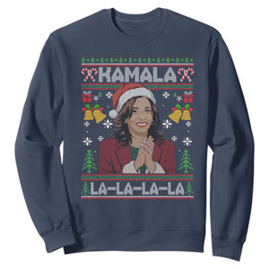 Funny Harris Christmas Sweatshirt Kamala La La La La Ugly Santa Hat Xmas TS11 Navy Print Your Wear