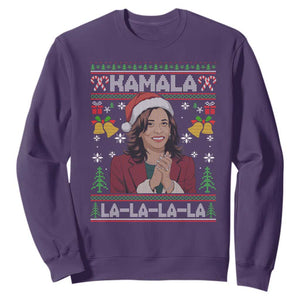 Funny Harris Christmas Sweatshirt Kamala La La La La Ugly Santa Hat Xmas TS11 Purple Print Your Wear