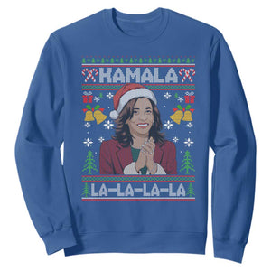 Funny Harris Christmas Sweatshirt Kamala La La La La Ugly Santa Hat Xmas TS11 Royal Blue Print Your Wear