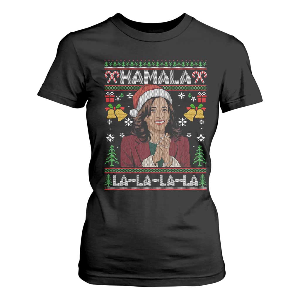 Funny Harris Christmas T Shirt For Women Kamala La La La La Ugly Santa Hat Xmas TS11 Black Print Your Wear