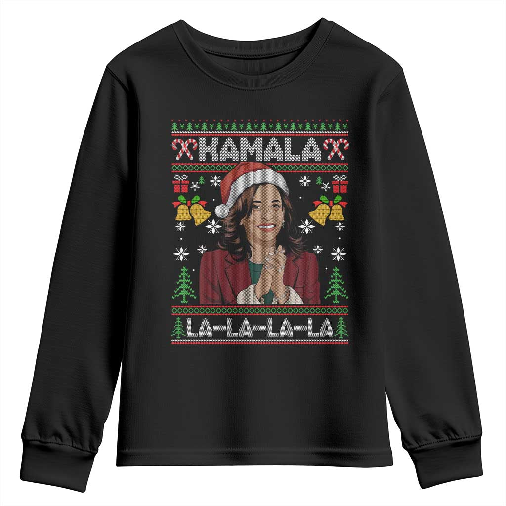 Funny Harris Christmas Youth Sweatshirt Kamala La La La La Ugly Santa Hat Xmas TS11 Black Print Your Wear