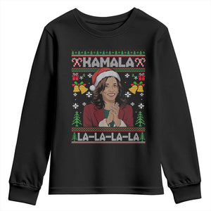 Funny Harris Christmas Youth Sweatshirt Kamala La La La La Ugly Santa Hat Xmas TS11 Black Print Your Wear