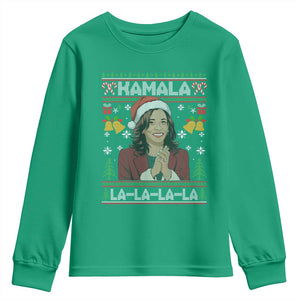 Funny Harris Christmas Youth Sweatshirt Kamala La La La La Ugly Santa Hat Xmas TS11 Irish Green Print Your Wear