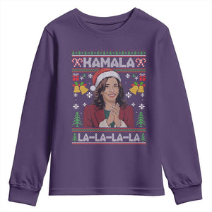 Funny Harris Christmas Youth Sweatshirt Kamala La La La La Ugly Santa Hat Xmas TS11 Purple Print Your Wear