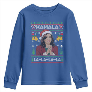 Funny Harris Christmas Youth Sweatshirt Kamala La La La La Ugly Santa Hat Xmas TS11 Royal Blue Print Your Wear