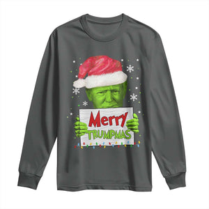 Funny Trump Christmas Long Sleeve Shirt Merry Trumpmas Santa Trump TS11 Dark Heather Print Your Wear