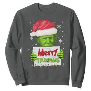 Funny Trump Christmas Sweatshirt Merry Trumpmas Santa Trump TS11 Dark Heather Print Your Wear