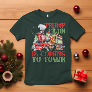 Trump Christmas T Shirt Trump Train Is Coming To Town Xmas TS11 Dark Forest Green Print Your Wear