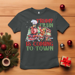 Trump Christmas T Shirt Trump Train Is Coming To Town Xmas TS11 Dark Heather Print Your Wear