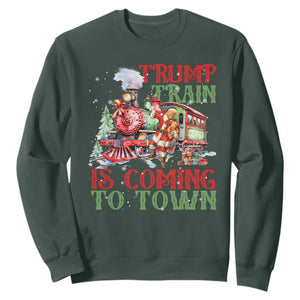 Trump Christmas Sweatshirt Trump Train Is Coming To Town Xmas TS11 Dark Forest Green Print Your Wear