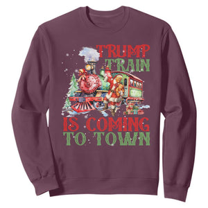 Trump Christmas Sweatshirt Trump Train Is Coming To Town Xmas TS11 Maroon Print Your Wear