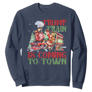 Trump Christmas Sweatshirt Trump Train Is Coming To Town Xmas TS11 Navy Print Your Wear