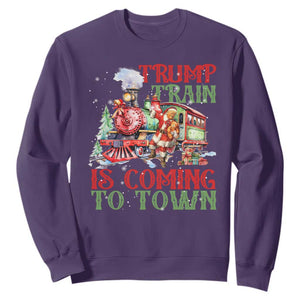 Trump Christmas Sweatshirt Trump Train Is Coming To Town Xmas TS11 Purple Print Your Wear