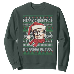 Funny Trump Christmas Sweatshirt Merry Xmas It's Gonna Be Yuge Ugly Santa Trump TS11 Dark Forest Green Print Your Wear