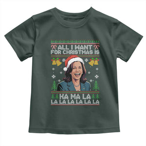 Funny Harris Christmas Baby Shirt All I Want For Xmas Is Kamala La La La TS11 Dark Forest Green Print Your Wear