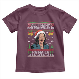 Funny Harris Christmas Baby Shirt All I Want For Xmas Is Kamala La La La TS11 Maroon Print Your Wear