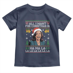 Funny Harris Christmas Baby Shirt All I Want For Xmas Is Kamala La La La TS11 Navy Print Your Wear