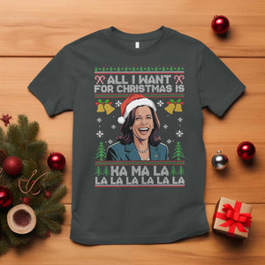 Funny Harris Christmas T Shirt All I Want For Xmas Is Kamala La La La TS11 Dark Heather Print Your Wear