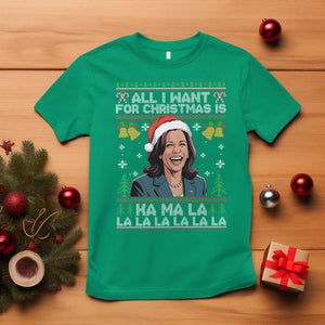 Funny Harris Christmas T Shirt All I Want For Xmas Is Kamala La La La TS11 Irish Green Print Your Wear