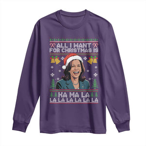 Funny Harris Christmas Long Sleeve Shirt All I Want For Xmas Is Kamala La La La TS11 Purple Print Your Wear