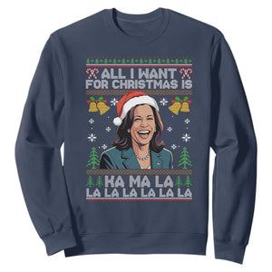 Funny Harris Christmas Sweatshirt All I Want For Xmas Is Kamala La La La TS11 Navy Print Your Wear