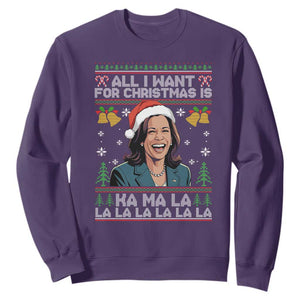 Funny Harris Christmas Sweatshirt All I Want For Xmas Is Kamala La La La TS11 Purple Print Your Wear