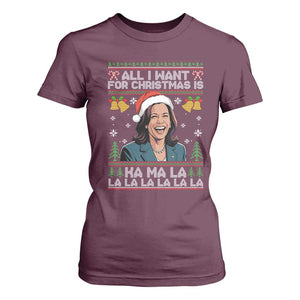 Funny Harris Christmas T Shirt For Women All I Want For Xmas Is Kamala La La La TS11 Maroon Print Your Wear