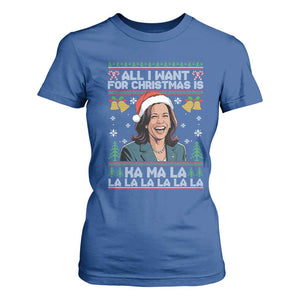 Funny Harris Christmas T Shirt For Women All I Want For Xmas Is Kamala La La La TS11 Royal Blue Print Your Wear