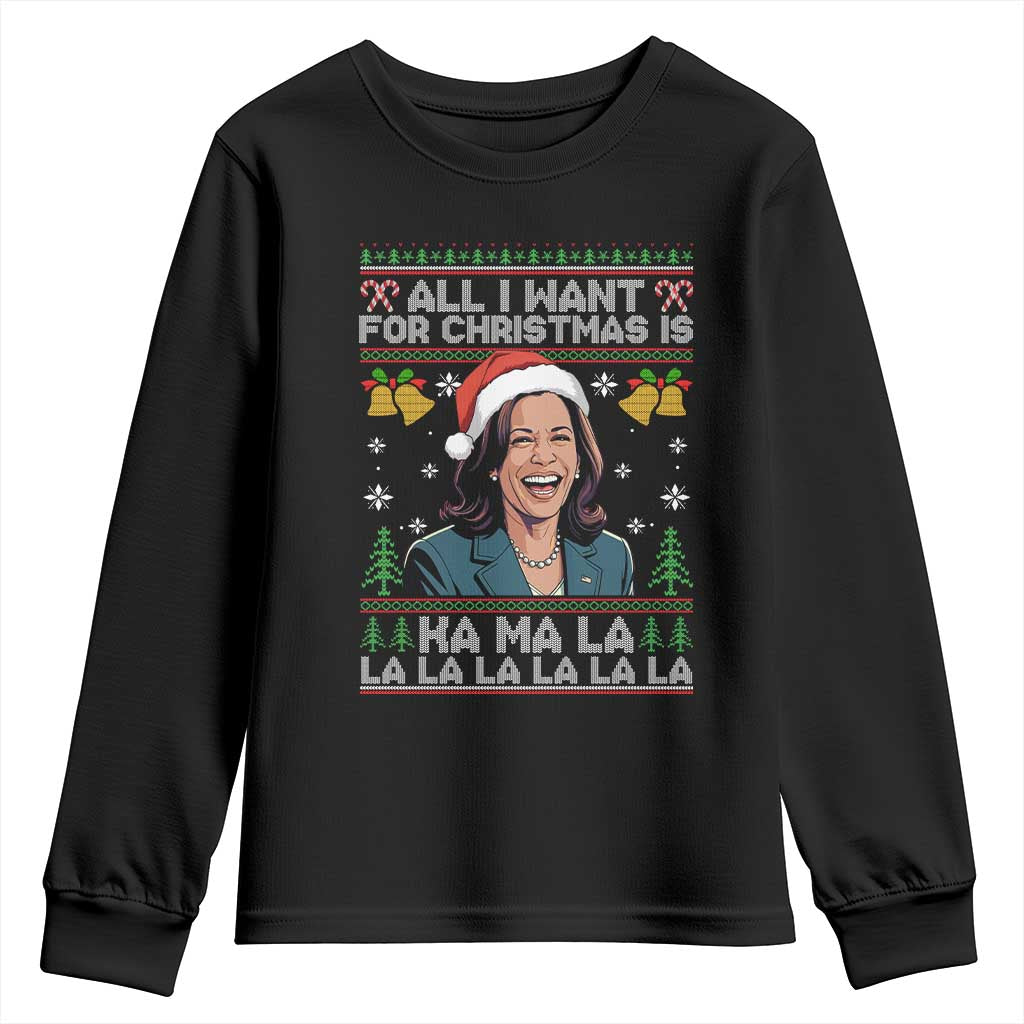 Funny Harris Christmas Youth Sweatshirt All I Want For Xmas Is Kamala La La La TS11 Black Print Your Wear