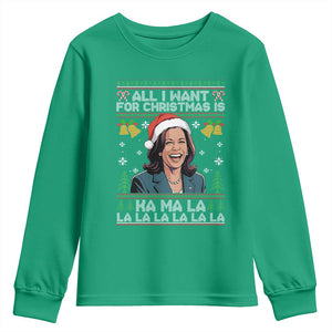 Funny Harris Christmas Youth Sweatshirt All I Want For Xmas Is Kamala La La La TS11 Irish Green Print Your Wear