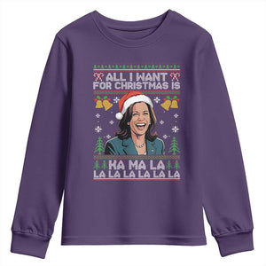 Funny Harris Christmas Youth Sweatshirt All I Want For Xmas Is Kamala La La La TS11 Purple Print Your Wear