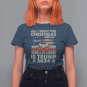 Trump Supporter Xmas T Shirt For Women All I Want For Christmas Is Trump 2024 White House TS11 Navy Print Your Wear