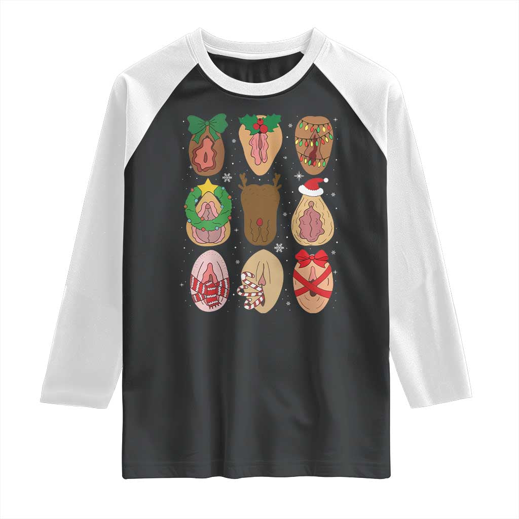 Funny Naughty Christmas Dirty Xmas Adult Humor Raglan Shirt TS11 Black White Print Your Wear