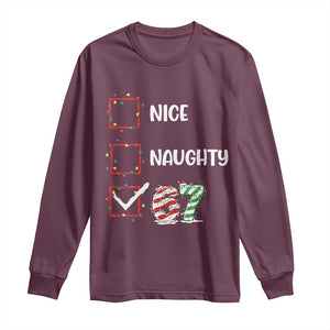 Funny Nice Naughty 67 Long Sleeve Shirt Christmas Six Seven Meme Brainrot TS11 Maroon Print Your Wear