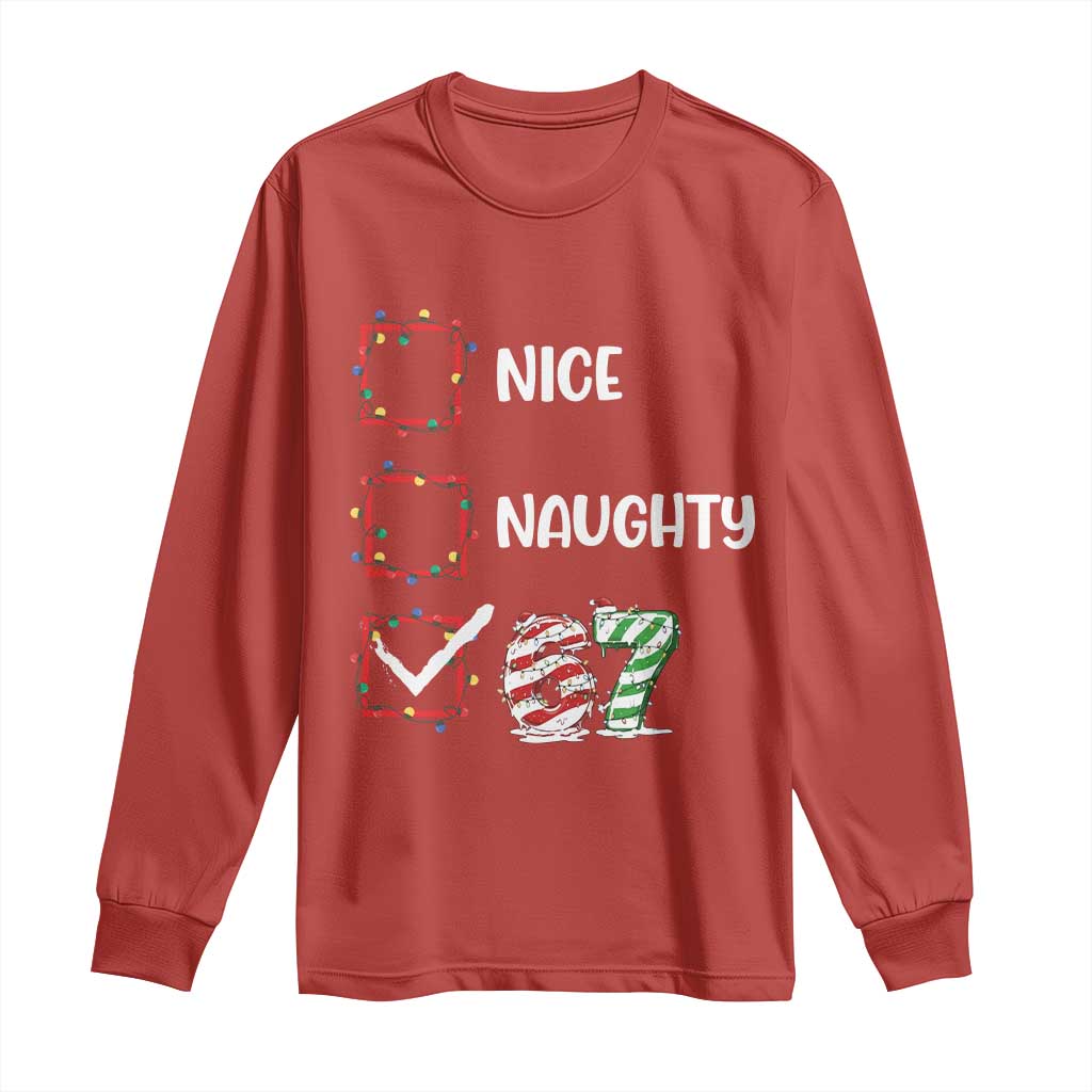 Funny Nice Naughty 67 Long Sleeve Shirt Christmas Six Seven Meme Brainrot TS11 Red Print Your Wear