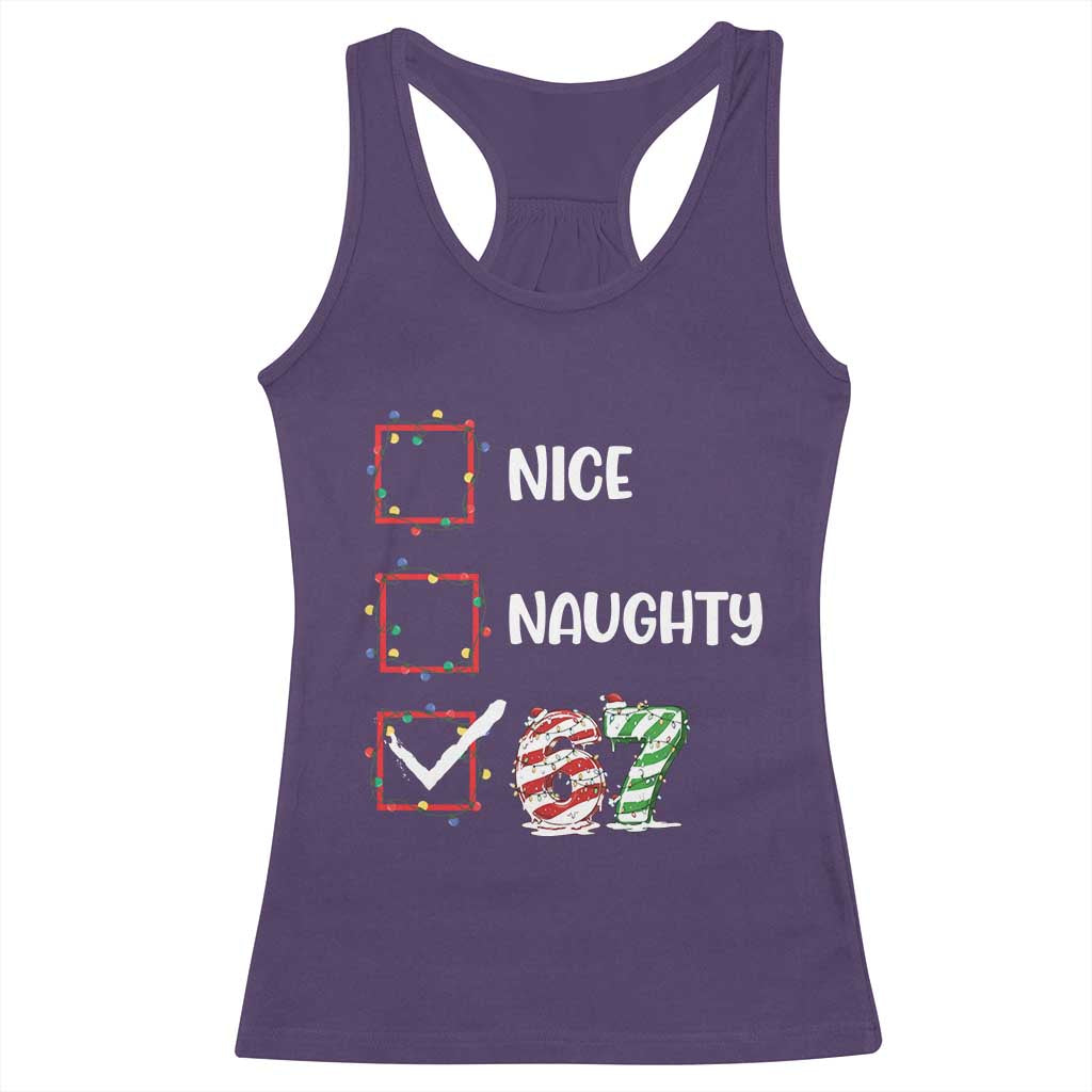Funny Nice Naughty 67 Racerback Tank Top Christmas Six Seven Meme Brainrot TS11 Purple Print Your Wear