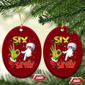 Funny Six Seven Xmas Ceramic Ornament 67 Meme Xmas Santa Elf Hand Gen Alpha TS11 Print Your Wear