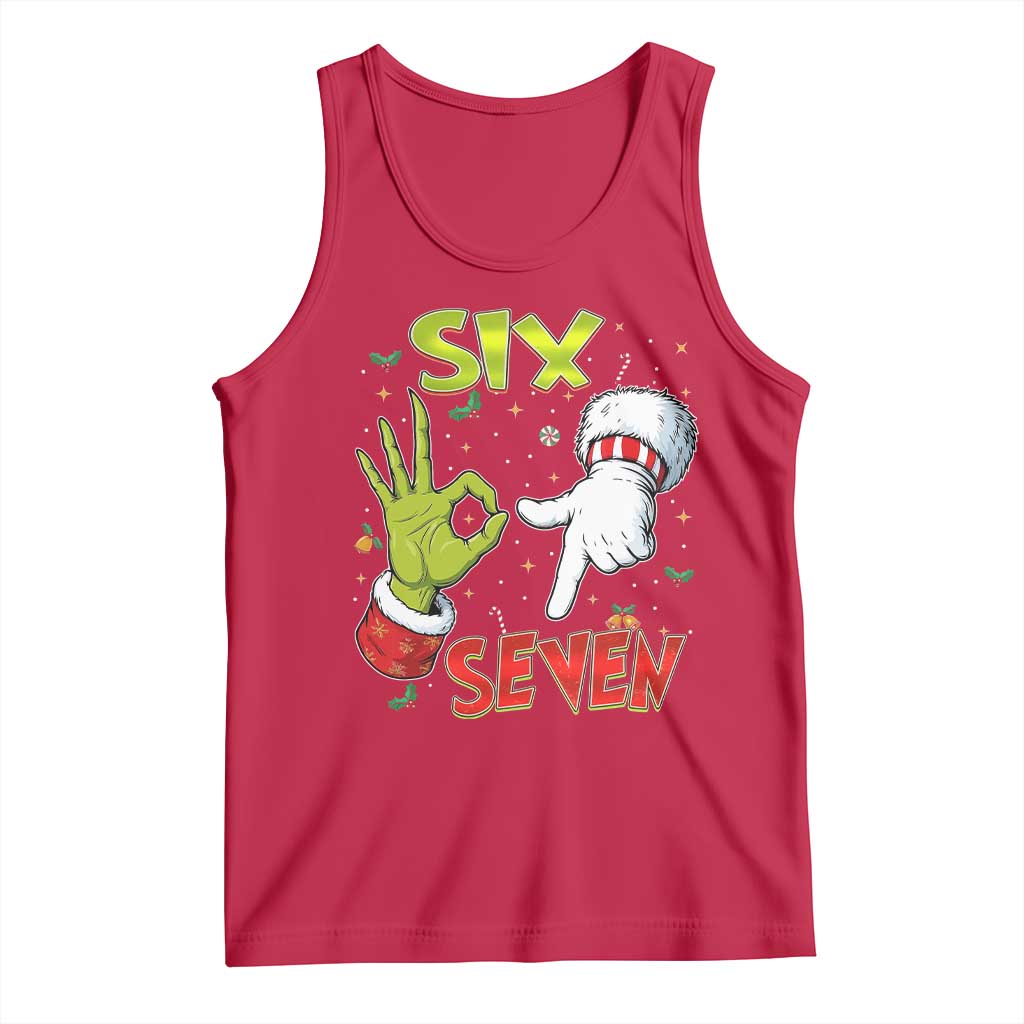 Funny Six Seven Christmas Tank Top 67 Meme Xmas Santa Elf Hand Gen Alpha TS11 Red Print Your Wear