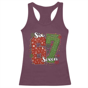 67 Christmas Racerback Tank Top Funny Six Seven Meme Gen Alpha Slang Snowflake TS11 Maroon Print Your Wear
