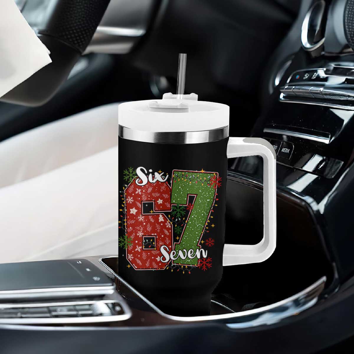 67 Christmas Tumbler With Handle Funny Six Seven Meme Gen Alpha Slang Snowflake TS11 Print Your Wear